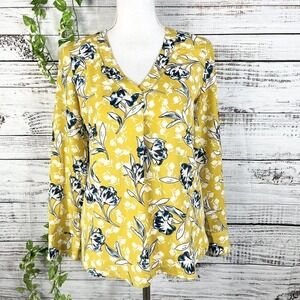 J Crew Blouse Top size Extra Small Yellow Blue Floral Cottage Core Prairie Slim